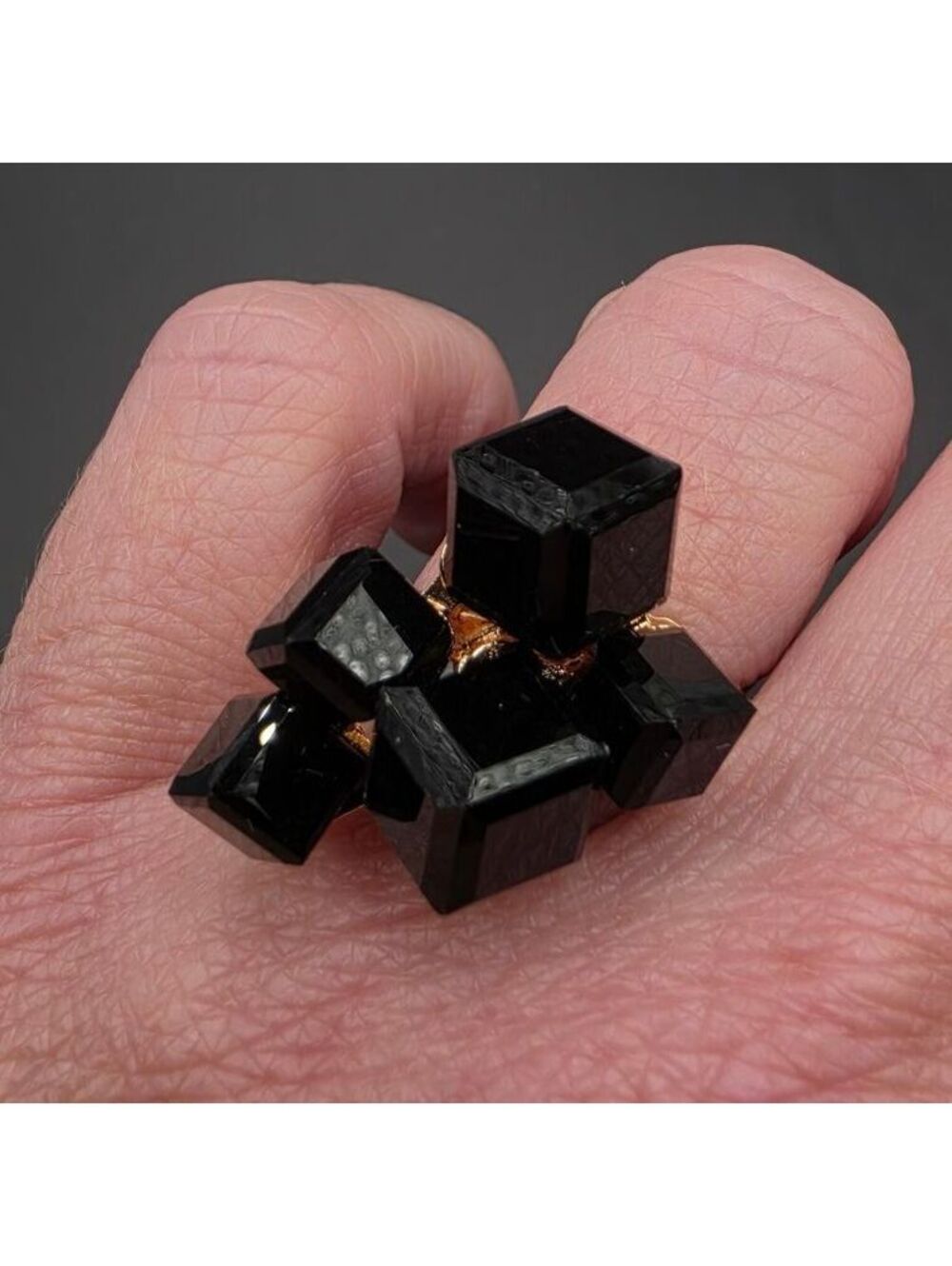 Women's Black 3D Cube Design Fashion Ring with Faux Crystal Inlays
